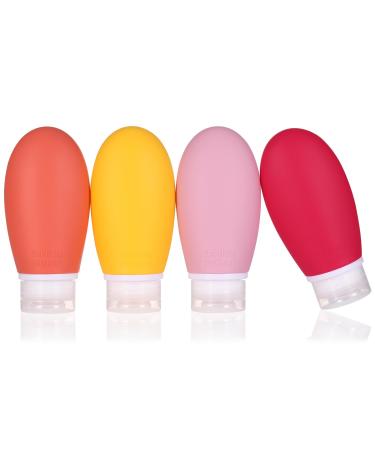 LIYUABU Silicone Travel Bottles 4 Pack 100ml Leak Proof Squeeze Refillable Portable Empty Travel Bottles Accessories Containers for Toiletries Shampoo Conditioner Lotion BPA Free TSA Approved 100ml Rose Red