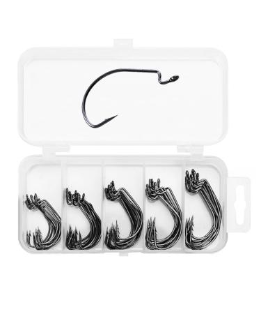 Partns offset hook 50 piece of fishing hook set offset worm jig hook 5 sizes dropshot hook with plastic boxes carbon steel worm fishing hooks set soft bait jigging fish hook fishing accessories