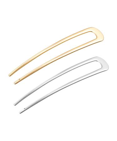 2 pieces of simple alloy geometric hair clip delicate women decor u shared hairpins hair accessories (gold and silver)