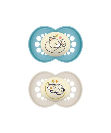 MAM Original Night Schnuller in the 2 Set bright & tooth-friendly baby pacifier from sustainable & organic-renewable materials with pacifier box 6-16 months fox / bear fox / bear 6-16 / silicone / night tooth-friendly