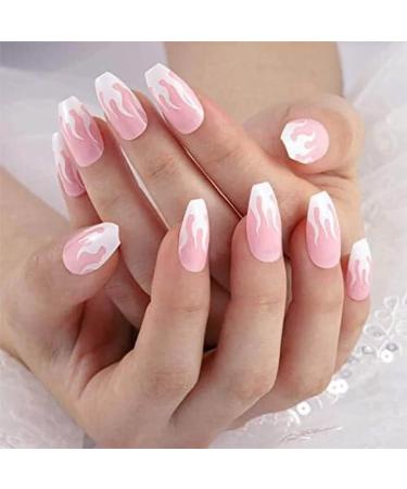 VATOCU Short Pink French Flame Coffin Press-On Nails - 24 Shiny Ballerina Nail Tips for Women & Girls - Buy Online on SooperMarket.com