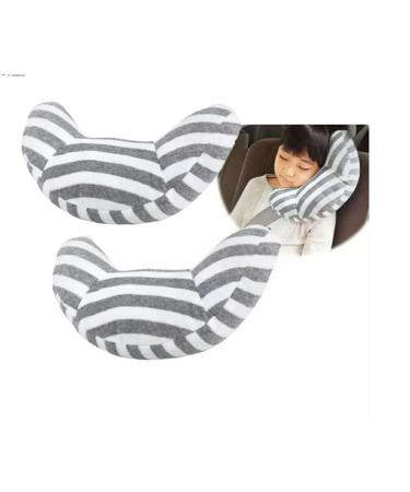 Car Seat Belt Cover for Kids Soft Comfort Seat Belt Shoulder Pad Safety Shoulder Strap Cushion Shoulder Protector Travel Pillow Head Neck Support Universal Fit Car Accessories for Children Boys Girls 2pcs Grey Stripe