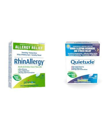 Boiron RhinAllergy for Relief from Allergy Symptoms of Sneezing Runny Nose and Itchy Eyes & Quietude 90 tablets Great for sleep and minor sleeping disorders and nervousness