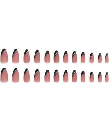 Justotry 24 Pcs Gold Swirl Stiletto False Nails Short with Heart French Press on Nails - Nail Glue Included | Almond Stick on Nails for Women - Black & Heart Design | Nail Art Fake Nails - Buy Online on SooperMarket.com