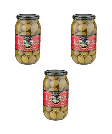 3 Pack Of Tassos All Natural Double Stuffed Jalapeno And Garlic Super Mammoth Olives (3X35.27 oz.)
