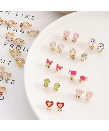 24 Pairs Mixed Color Clip-on Earrings Set - Animals, Heart, Flowers, Mushroom Design for Ladies - Painless Non-perforated Earrings - Buy Online on SooperMarket.com