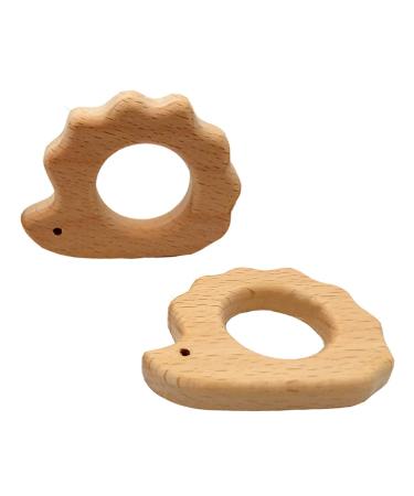 Alenybeby 2pcs Baby Wooden Hedgehog Teether Toys Food Grade Materials Organic Chew Gift Handmade Baby Beaded Teething Toy (Hedgehog 2pcs)