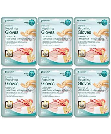 Epielle Intensive Repairing Hand Masks (Gloves-6pk) for Dry Hands Spa Masks | Coconut Oil + Milk Extract + Hyaluronic Acid | Skincare Gifts | Skincare Party Favors