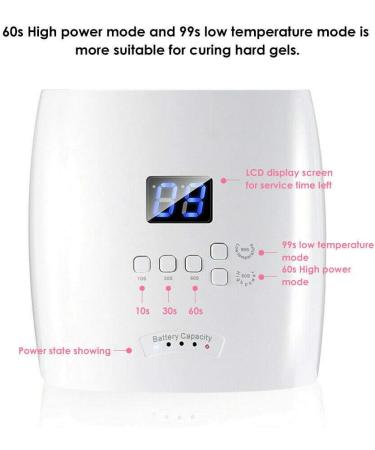 Rechargeable Cordless 66w UV Led Nail Lamp for Gel Polish - 5 Timer Settings, LCD Display - White - Buy Online on SooperMarket.com
