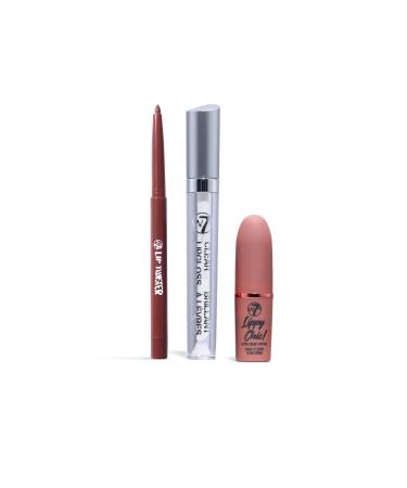 W7 Lippy Essentials - 3 Piece Set - Lipstick Lip Liner & Gloss - Nude