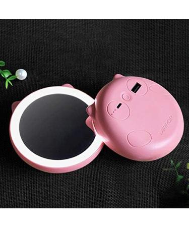 5200MAh Portable Mini Mobile Power Portable Mirror Wireless USB Charging with LED Lighting Mini Vanity Mirror Travel Sensing Lighting-Pink - Buy Online on SooperMarket.com