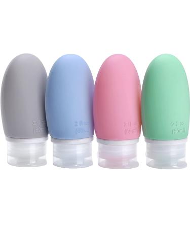 OPRET 4 pieces silicone travel bottles set 60ml leakproof refillable portable travel container for shampoo cream rinse bpa-free and TSA-tested 4 pieces blue green pink gray