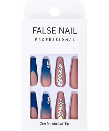 Brishow Coffin Rhinestone Press on Nails French Long Stick on Nails Ballerina Acrylic Fake Nails - Blue 24 Piece Set - Buy Online on SooperMarket.com