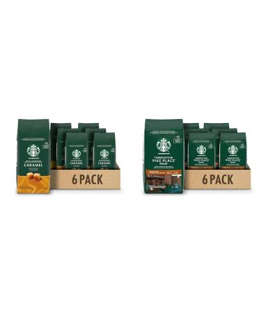 STARBUCKS Caramel Flavoured Ground Coffee 311g Bag & Pike Place Ground Coffee Medium Roast Coffee 100% Ground Arabica Beans - 340g Bags (Pack of 6 2040g)