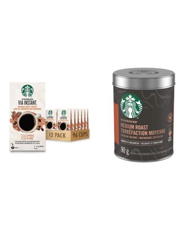 Starbucks VIA Instant Colombia (Pack of 12) Colombia 96 count & Medium Roast Premium Instant Coffee 90 g