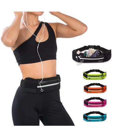 Jueachy Running Belts for Women Waterproof Fanny Pack Running Waist Pouch Phone Holder Adjustable Sports Money Belt with Headphone Port Black