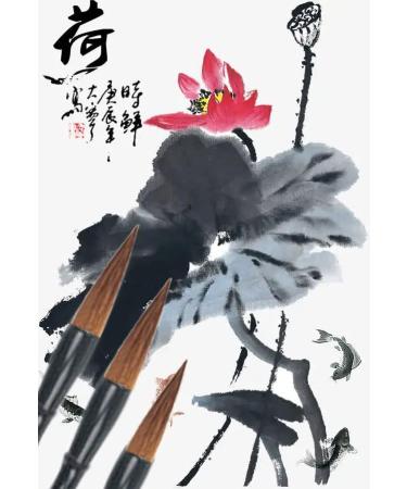 Bukpom Chinese Calligraphy Brush Set - 3 Pack (Green) - Ideal for Writing, Sumi, Maobi, Drawing, Watercolor, Ink Art, Kanji Painting - Wooden Brush Pen - Large Medium Small Sizes - Buy Online on SooperMarket.com