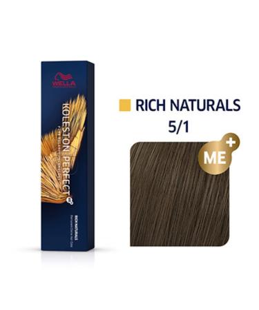 Wella Professionals Koleston Perfect Me+ Light Brown Ash Hair Color No. 5/1 - 60 ml | Premium Permanent Hair Dye - Rich Naturals 5/1 - Buy Online on SooperMarket.com