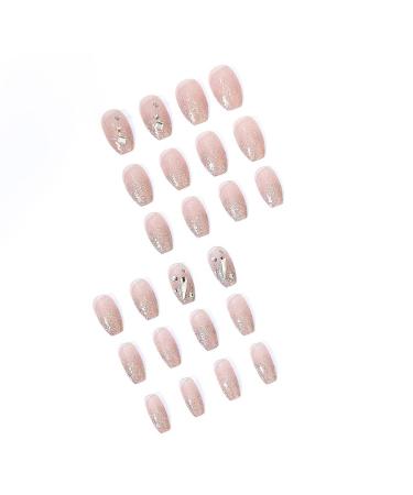 Glossy 3D Rhinestone Coffin Press On Nails - 24Pcs Medium Sparkly Glitter Designs for Women & Girls - Buy Online on SooperMarket.com