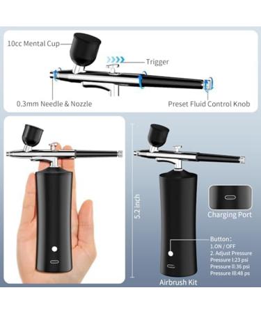 Kuuddker Airbrush Kit 30PSI Cordless Rechargeable High-Pressure Non-Clogging Air BrushGun for Nail Art Painting Black - Buy Online on SooperMarket.com