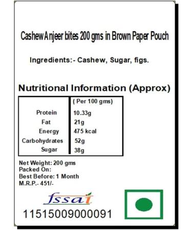 Jaiccha Ghasitaram Cashew Anjeer Bites 200 GMS in Brown Paper Pouch - Buy Online on SooperMarket.com