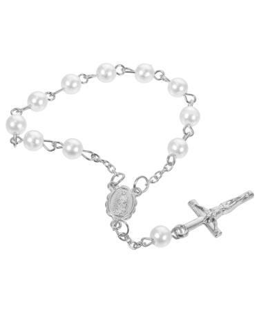 ABOOFAN 10pcs Gold Decor Wrist Bands Women Wrist Jewelry Beaded Bracelets Beaded Jewelry Bracelets for Women Cross Bracelets Cross Bracelet for Women Miss Charm Accessories Acrylic Silver 13X1.5cm