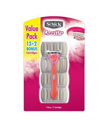 Schick Quattro for Women Razor, Enriched with Aloe and Vitamin E, 15 Cartridges