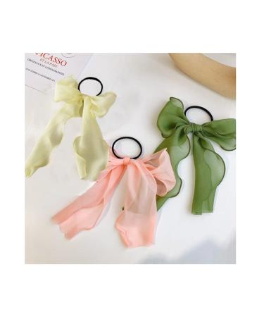 Chiffon Bow Hair Ties Set - 6 Ribbon Scrunchies for Women and Girls - Buy Online on SooperMarket.com