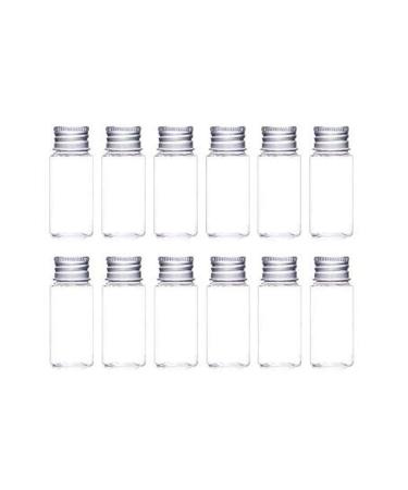 XUMIN 12PCS 20ML 0.7OZ Empty Refillable Clear Plastic Sample Bottle with Aluminum Screw Cap Portable Emulsion Toner Essential Oil Packaging Glass Vial