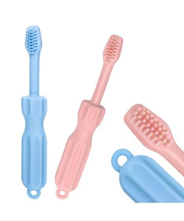 CLdy baby biting toys 2 pieces of children's toothbrush toothing aid bite ring made of silicone BPA-free stimulating and massaging wound gums baby toys from 3 months blue pink