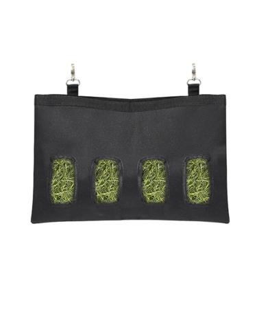 JOCXZI Rabbit Hay Bag Guinea Pig Feeding Station 4 Window Hay Feed Bag Storage Hanging Feed Bag for Small Animals for Rabbit Chinchilla Hamster Small Animals Black