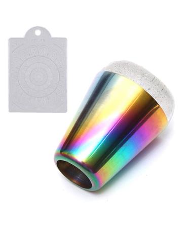 Nail Art Stamper with Nail Scraper Holographic Head Rainbow Handle Clear Silicone Stamper Jelly Stamper Scraper Transfer Manicure Tool
