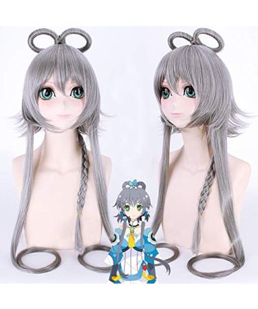 VOCALOID Luo Tianyi for Women Long Straight Braid Cosplay Wigs 120cm Grey Heat Resistant Synthetic Female Fake Hair Wig