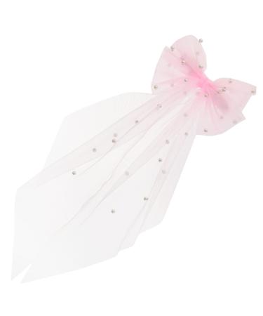 minkissy Mesh Ribbon Hairpin Bride Bachelorette Accessories Bridal Bow Veil Big Bows Hair Nets for Women Bridal Veils for Wedding White Hair Bow Hair Piece Girl Wedding Dress Pearl