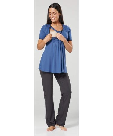 Happy Mama Maternity Nursing 3pcs Nightwear Set - Blue Jeans & Graphite - Buy Online on SooperMarket.com