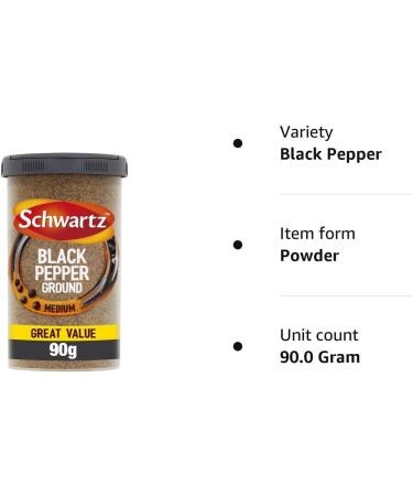 Schwartz Ground Black Pepper Drum 90g - Hot, Spicy & Zesty Flavor - Versatile Spice for Savory Dishes, Salads, Roast Meat & Eggs - Buy Online on SooperMarket.com