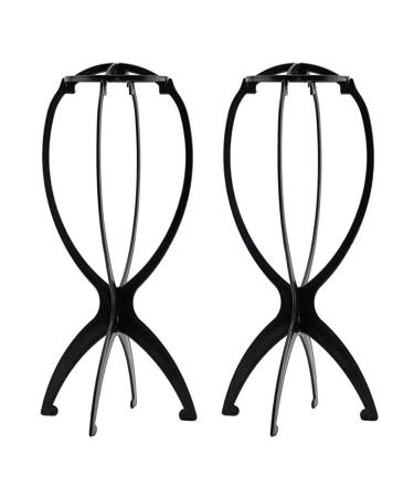 Ruiwen hair 2PCS Wig Stand Portable Wig Stand Collapsible Wig Holder Durable Wig Display 13.8 Inch Tool Travel Wig Stand for All Wigs Black