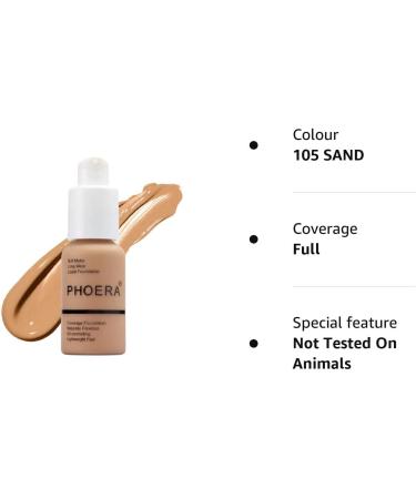 Phoera Full Coverage Foundation 30ml - Soft Matte, Oil Control Concealer for Long-Lasting Flawless Finish (105 SAND) - Buy Online on SooperMarket.com
