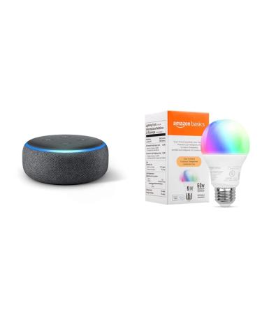 Echo Dot (3rd Gen) Charcoal | with Amazon Basics Smart Color Bulb