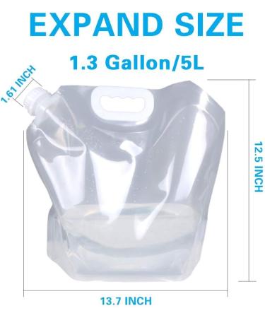 Soddeph 1.3 Gallon Collapsible Water Container Bag  BPA Free Food Grade Clear Plastic Storage Jug for Sport Camping Riding Mountaineer Freezable Food Grade (1.3 Gal  4-pack) 1.3 Gal/5L--4-pack - Buy Online on SooperMarket.com