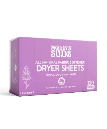 Molly's Suds All Natural Fabric Softener Dryer Sheets for Sensitive Skin | Compostable, Plant-Based Static Reducer, Lavender (120 Sheets)