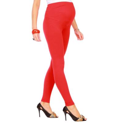 FUTURO FASHION Womens Maternity Leggings Full Ankle Length Cotton Leggings Comfortable Maternity Leggings for Ladies Soft Pregnancy Pants Belly Support Size 8-22 16 Red