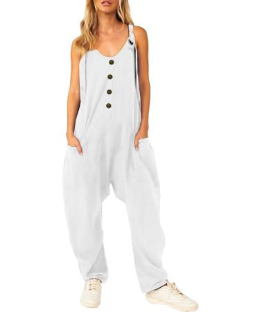 WILLBEST Womens Wrap Sleeveless Jumpsuits Playsuit Smocked Straps Fit And Flare Long Pant Jumper Rompers with Pockets 4022-oyvsw-white-3 S - Buy Online on SooperMarket.com