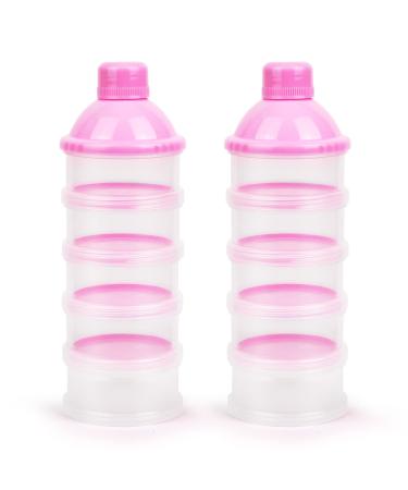 Vicloon Infant Baby Milk Powder Dispenser 2pcs Portable 5 Layers 100ml per Layer Transparent compartments Kids Baby Storage Container Stackable Pots Milk Powder Dispenser & Snack Storage Container Pink