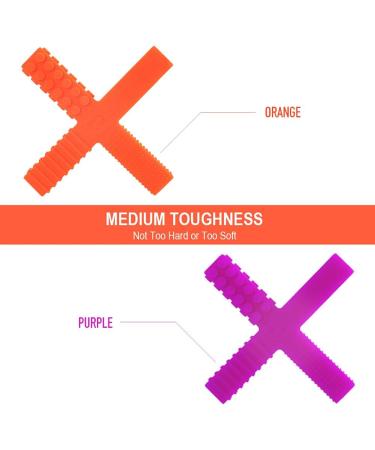 Sensory Chew Stick Toys for Kids with Autism ADHD - 2 Pack Medium Hardness Teething Tubes with 4 Textures - Purple/Orange - Buy Online on SooperMarket.com