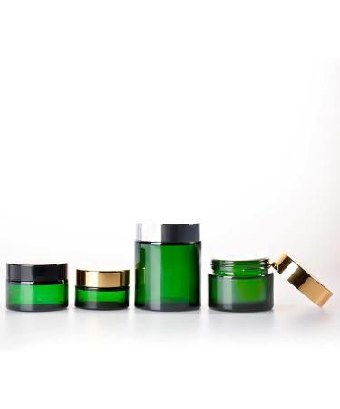 Zeoabsy 12-Piece 20ml Green Glass Cream Jar Set with Black Screw Caps & Spatulas | Ideal for Gels & Creams - International Shipping Available - Buy Online on SooperMarket.com