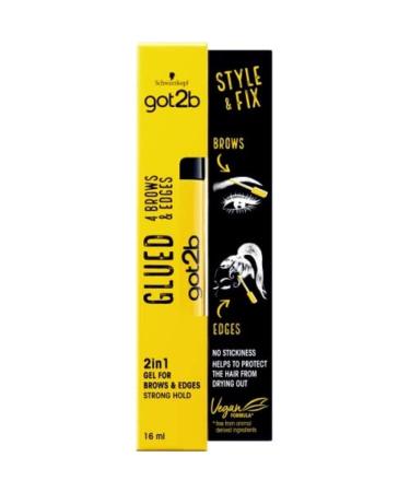 Schwarzkopf got2b Glued for Brows & Edges 2 in 1 Wand Gel, For Laying Edges and Styling Brows, 72hr Hold, No White Residue or Stickness, Vegan, Silicone Free, Alcohol Free, 16 ml (Pack of 1) 0.54 Fl Oz (Pack of 1)