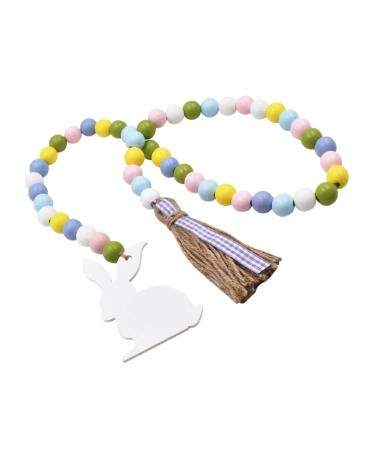 LIFKICH Fringe Decor Ornament Beaded Garland with Tassel Easter Farmhouse Bead Garland Hanging Door Bead Garland Tassel Garland Bead Easter Beaded Garland Wood Rabbit Rope