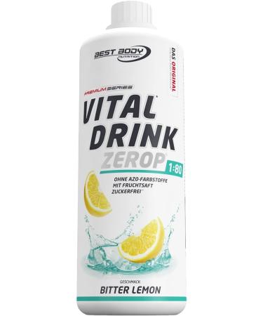 Best Body Nutrition Vital Drink Zerop - Bitter Lemon original beverage concentrate - Sirup - Sugar -free 1:80 results in 80 liters of finished drink 1000 ml of bitter lemon 1 l (1 Pack)