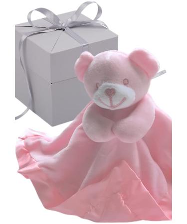 BUSHBABY Baby Gifts Comfort Blanket in Box Plush Teddy Soft Toy 1st Birthday Present Newborn Gift Girl Pink Cube box 10cm